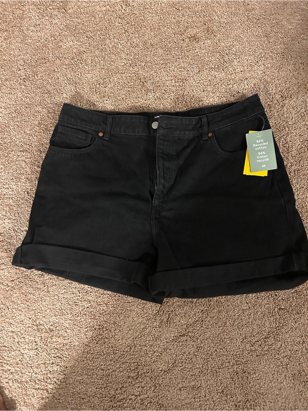 H&M Black Roll-Hem Denim Shorts